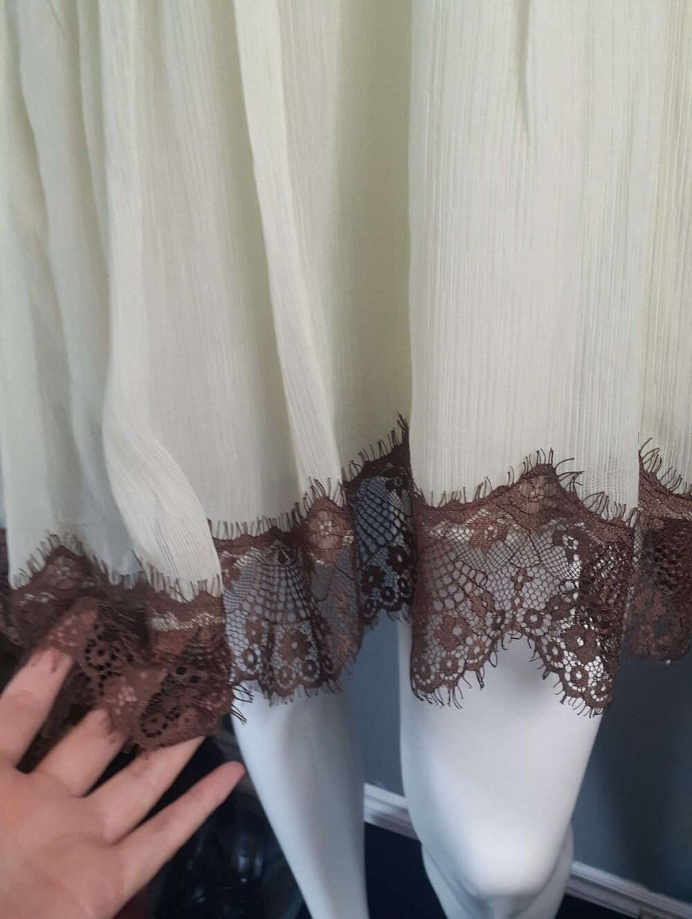 Zara Nwt Lace-Trim Chiffon Slip Dress in Pale Green and Chocolate Brown - Picture 14 of 16